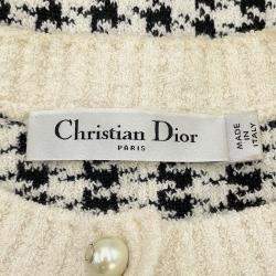 Pre Owned معطف كريستيان ديور بنمط هوندستوث مقاس 34 أبيض/أسود