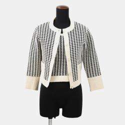 Pre Owned معطف كريستيان ديور بنمط هوندستوث مقاس 34 أبيض/أسود