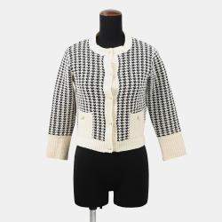 Pre Owned معطف كريستيان ديور بنمط هوندستوث مقاس 34 أبيض/أسود