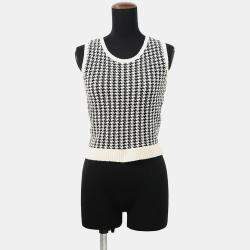 Pre Owned معطف كريستيان ديور بنمط هوندستوث مقاس 34 أبيض/أسود