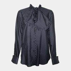 Pre Owned Dior Navy Polkadot Silk Blouse S