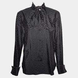 Pre Owned Dior Black Silk Polkadot Blouse S
