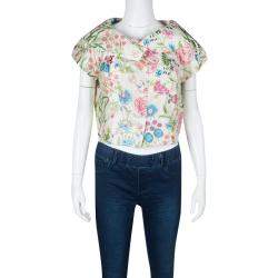 Pre Owned Dior Cream Floral Printed Cropped Short Sleeve Jacket M