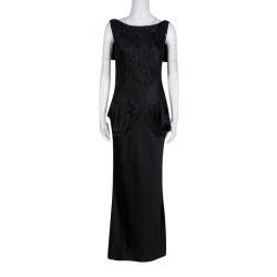 Pre Owned Dior Black Embellished Draped Sleeveless Gown M