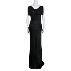 Pre Owned Dior Black Embellished Draped Sleeveless Gown M