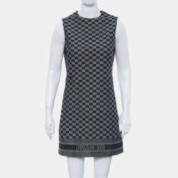 Pre Owned Dior Checkered Sleeveless Denim Dress