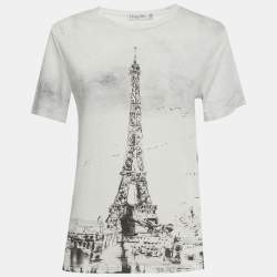 مملوكة مسبقًا Christian Dior Monochrome Eiffel Tower Print Jersey T-Shirt XS