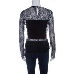 Pre Owned Dior Black Floral Lace Long Sleeve Top M