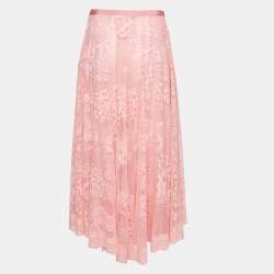 Pre Owned Christian Dior Pink Toile de Jouy Sauvage Lace Dioriviera Midi Skirt M