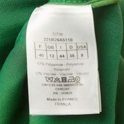 Pre Owned Christian Dior Green Neoprene Green Mock Neck A-line Belted Dress M 
