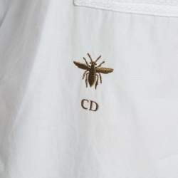 Pre Owned Christian Dior White Embroidered Bee Plastron Poplin Sleeveless Top S