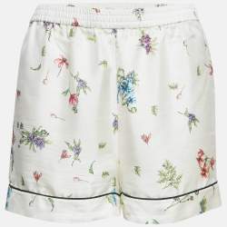 Pre Owned Christian Dior White Floral Print Sateen Pajama Shorts M