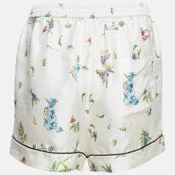 Pre Owned Christian Dior White Floral Print Sateen Pajama Shorts M