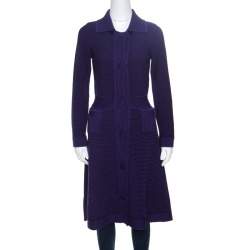 Pre Owned Dior Purple and Black Chunky Knit  Button Front Wool Coat M