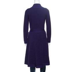 Pre Owned Dior Purple and Black Chunky Knit  Button Front Wool Coat M
