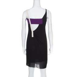 Pre Owned Dior Black Colorblock Silk Draped Front Sleevless Dress M