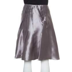 Pre Owned Dior Grey Silk Satin Pleated High Waist Skirt M