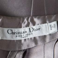 Pre Owned Dior Grey Silk Satin Pleated High Waist Skirt M