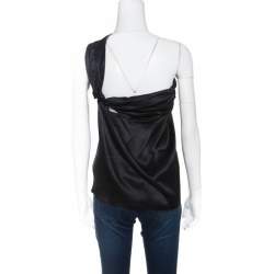 Dior Black Silk Satin Draped One Shoulder Top M