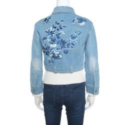 Pre Owned Dior Indigo Faded Effect Floral Embroidered Faux Layered Denim Jacket M