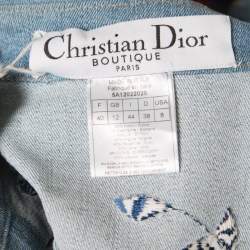 Pre Owned Dior Indigo Faded Effect Floral Embroidered Faux Layered Denim Jacket M
