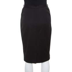 Pre Owned Christian Dior Black Textured Woven Cotton Pencil Skirt M