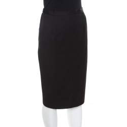 Pre Owned Christian Dior Black Textured Woven Cotton Pencil Skirt M
