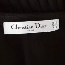 Dior Black Cotton Pleated Sheer Hem Detail Flared Midi Skirt M