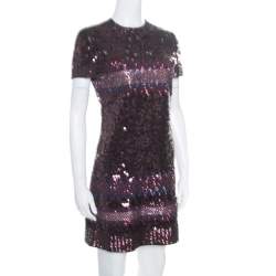 Pre Owned Dior Multicolor Aztec Sequin Embellished Short Sleeve Dress S