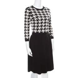 Dior Monochrome Houndstooth Paneled Wool Dress S