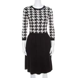 Dior Monochrome Houndstooth Paneled Wool Dress S