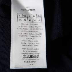 Pre Owned Christian Dior Navy Blue Cotton Silk Crystal Embellished Collar Sweater Top M