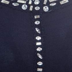 Pre Owned Christian Dior Navy Blue Cotton Silk Crystal Embellished Collar Sweater Top M