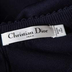 Pre Owned Christian Dior Navy Blue Cotton Silk Crystal Embellished Collar Sweater Top M