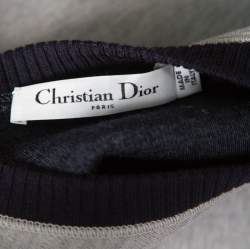 Dior Grey Knit Contrast Ribbed Neck Peplum Top S
