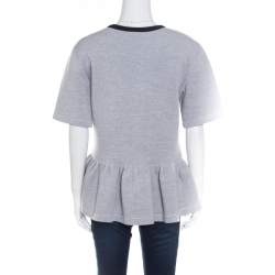 Dior Grey Knit Contrast Ribbed Neck Peplum Top S