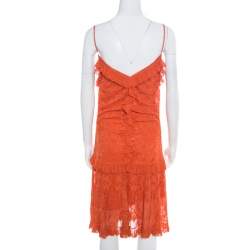 Pre Owned Dior Orange Perforated Lurex Knit Ruffled Sleeveless Dress L