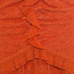 Pre Owned Dior Orange Perforated Lurex Knit Ruffled Sleeveless Dress L
