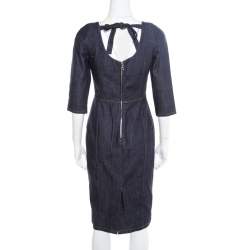 Pre Owned Dior Indigo Dark Wash Denim Bee Embellished Back Tie Detail Dress M