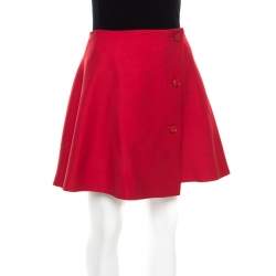 Pre Owned Dior Red Wool Pleated Wrap Mini Skirt S