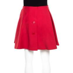 Pre Owned Dior Red Wool Pleated Wrap Mini Skirt S