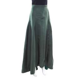 Pre Owned Dior Bottle Green Silk Satin Flared High Waist Maxi Skirt S