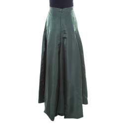 Pre Owned Dior Bottle Green Silk Satin Flared High Waist Maxi Skirt S