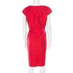 Christian Dior Rouge Red Cotton Silk Pleated Bodice Sleeveless Sheath Dress L