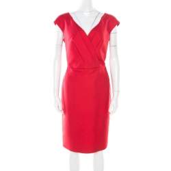 Christian Dior Rouge Red Cotton Silk Pleated Bodice Sleeveless Sheath Dress L