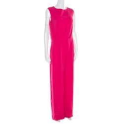 Dior Pink Crepe Neck Tie Draped Back Detail Sleeveless Jumpsuit M