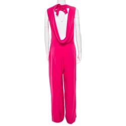 Dior Pink Crepe Neck Tie Draped Back Detail Sleeveless Jumpsuit M