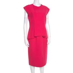Pre Owned Dior Pink Silk Crepe Peplum Sleeveless Sheath Dress M