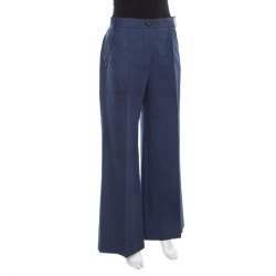 Dior Dark Blue Cotton High Waist Flared Pants L