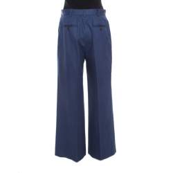 Dior Dark Blue Cotton High Waist Flared Pants L